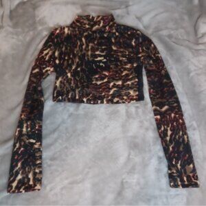 Analogy Crop Top Size S Lace Back Long Sleeves Stretchy Mob Wife Animal Print